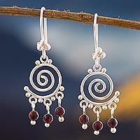 Garnet chandelier earrings, 'Energy' - Sterling Silver and Garnet Chandelier Earrings