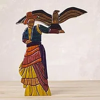 Cedar and mahogany sculpture, 'The Woman and the Condor' - Cedar and Mahogany Sculpture Handmade Peru