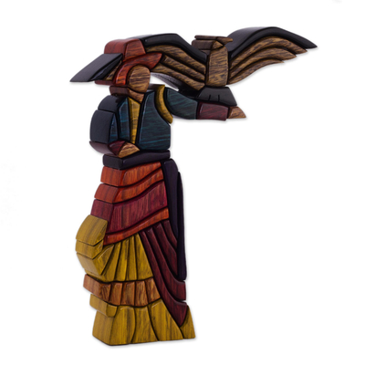 Cedar and mahogany sculpture, 'The Woman and the Condor' - Cedar and Mahogany Sculpture Handmade Peru