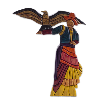 Cedar and mahogany sculpture, 'The Woman and the Condor' - Cedar and Mahogany Sculpture Handmade Peru