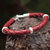 Men's braided leather bracelet, 'Bold Red' - Handmade Men's Leather Braided Bracelet with Sterling Silver (image 2) thumbail