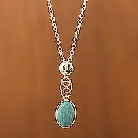 Amazonite pendant necklace, 'Tangled-Up' - Sterling Silver and Andean Amazonite Gemstone Necklace