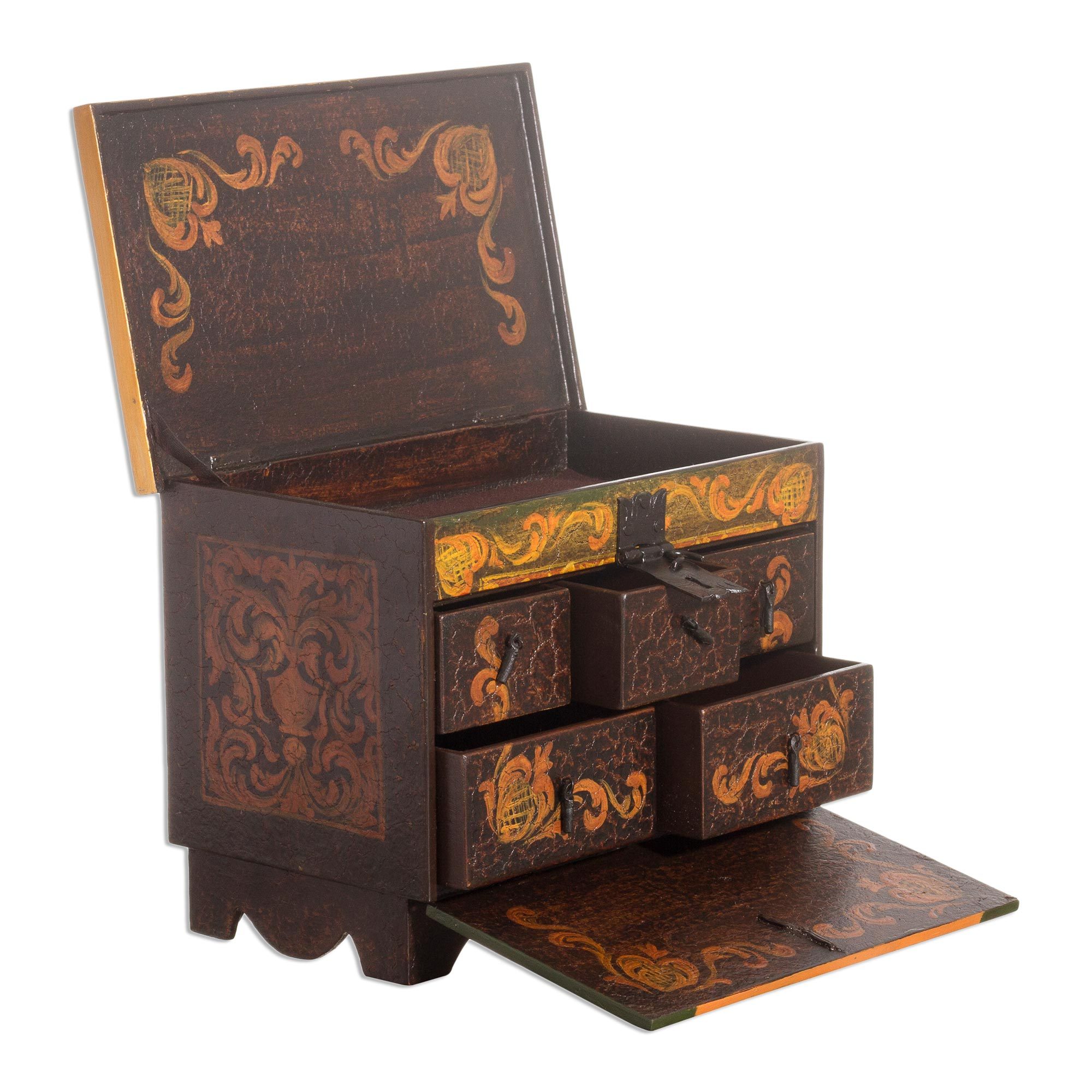 Cedar Wood Jewelry Box Colonial Trunk NOVICA