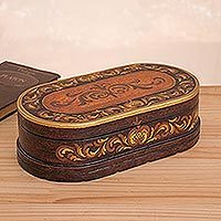 Cedar jewelry box, 'Reminisce' - Peruvian Hand Painted Wood Jewelry Box