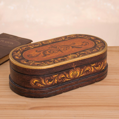 Cedar jewellery box, 'Reminisce' - Peruvian Hand Painted Wood jewellery Box