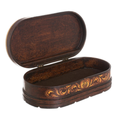 Cedar jewelry box, 'Reminisce' - Peruvian Hand Painted Wood Jewelry Box