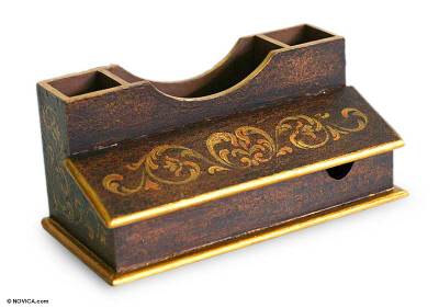 Cedar desk organizer, 'Colonial Classic' - Fair Trade Cedar Office Accessory and Desk Organizer