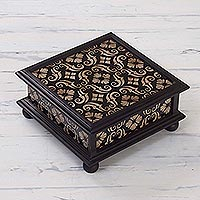 Reverse painted glass jewelry box, Silver Blossoms