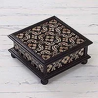 Reverse painted glass jewelry box, Silver Blossoms