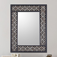 Handcrafted Floral Wall Mirror,'Silver Blossoms'