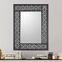 Mirror, 'Silver Blossoms' - Handcrafted Floral Wall Mirror