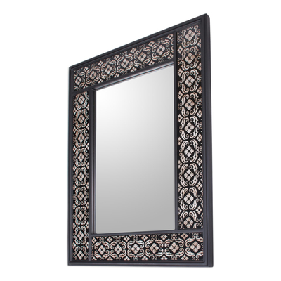Mirror, 'Silver Blossoms' - Handcrafted Floral Wall Mirror