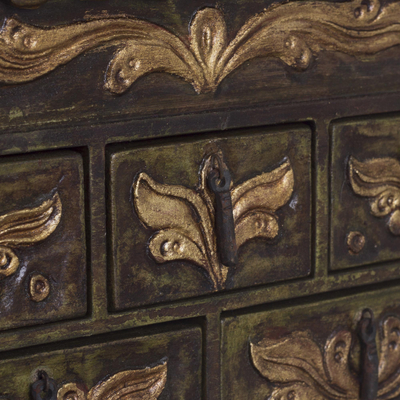 Joyero de madera y cuero - Cofre joyero colonial de cuero labrado a mano