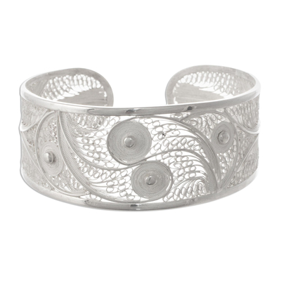 Bracelet, 'Moonlight Beauty' - Filigree Cuff Bracelet with Fine and Sterling Silver