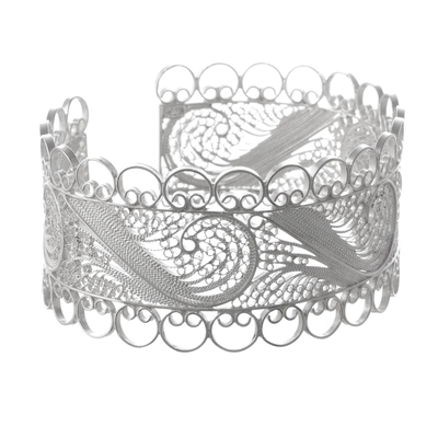 Silver filigree cuff bracelet, 'Royalty' - Sterling Silver Fine Silver Cuff Bracelet
