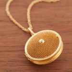 Gold plated locket necklace, 'Precious Secret' - Unique Gold Plated Locket Necklace
