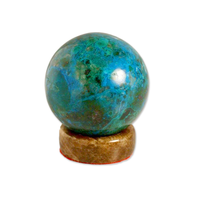 Chrysocolla sphere, 'Intuition' - Geometric Sculpture from Peru in Chrysocolla