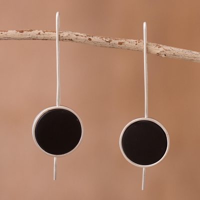 Obsidian drop earrings, 'U Turn' - Obsidian drop earrings