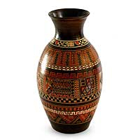 Ceramic vase, 'Sacred Inca Valley' - Handmade Cuzco Style Decorative Ceramic Vase