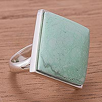 Variscite cocktail ring, 'Endless Ocean' - Hand Crafted Peruvian Fine Silver Cocktail Ring