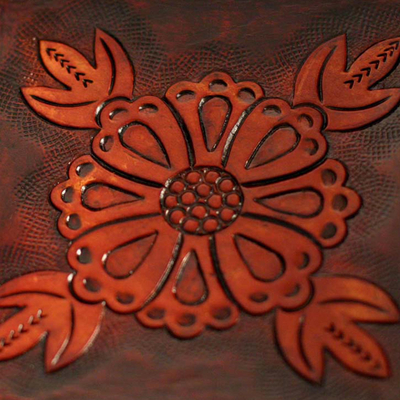 Lederfangtasche - Leder-Catchall aus braunem Leder mit Blumenmotiv