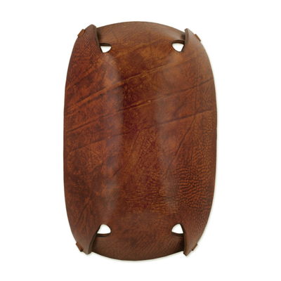 Leather catchall, 'Rectangular Essence' - Andean Hand Tooled Brown Leather Decorative Catchall