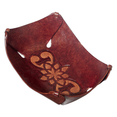 Handcrafted Floral Leather Catchall and Tray