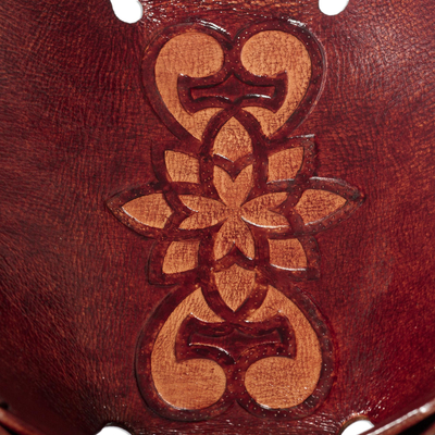 Leather catchall, 'Goth Bloom Tattoo' - Fair Traded Andean Handcrafted Floral Leather Catchall