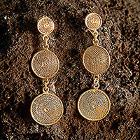 Gold plated filigree dangle earrings, 'Starlit Suns'