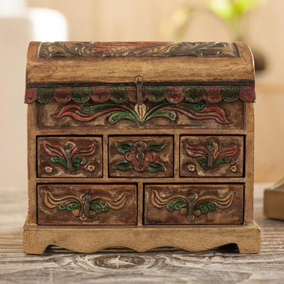 Leather jewelry box, 'Antique Tan' - Collectible Leather and Wood Jewelry Box