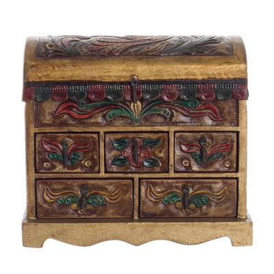 Collectible Leather and Wood Jewelry Box - Antique Tan | NOVICA