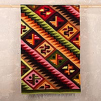 Wool tapestry, 'Andean Mosaic' - Handcrafted Symmetric Wool Tapestry