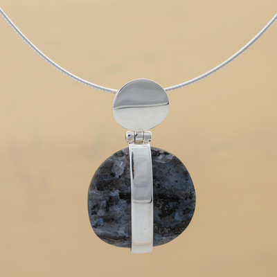 Marble pendant necklace, 'Sacred Stone' - Unique Modern Marble and Silver Necklace