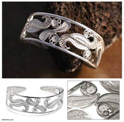 Silver cuff bracelet, 'Filigree Bouquet' - Fine Silver Filigree Bracelet