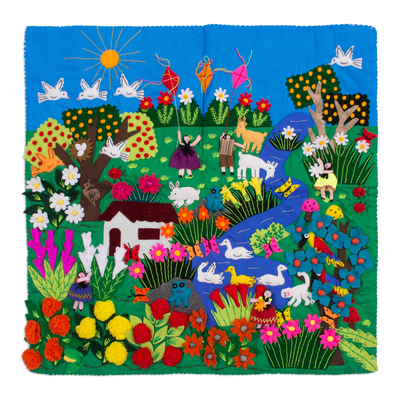 Applique wall hanging, 'A Spring Day' - Applique Wall Hanging Andean Folk Art