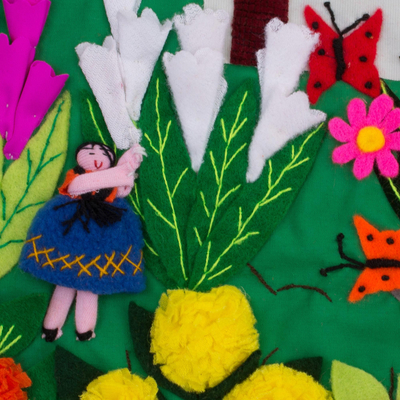 Applique wall hanging, 'A Spring Day' - Applique Wall Hanging Andean Folk Art