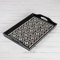 Reverse painted glass tray, Floral Muse (17 inch)