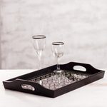 Reverse painted glass tray, 'Floral Muse' (17 inch) - Handmade Black Reverse Painted Glass Serving Tray