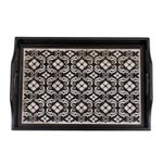 Reverse painted glass tray, 'Floral Muse' (17 inch) - Handmade Black Reverse Painted Glass Serving Tray