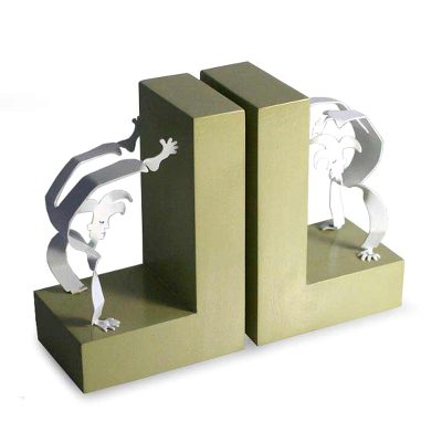 Aluminum bookends, 'Handstand Harlequin' (pair) - Aluminum bookends (Pair)