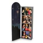 Wood retablo, 'Blue Nativity' - Handmade Wood Retablo Diorama Peruvian Folk Art