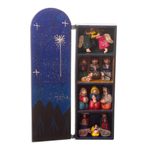 Wood retablo, 'Blue Nativity' - Handmade Wood Retablo Diorama Peruvian Folk Art