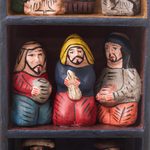 Wood retablo, 'Blue Nativity' - Handmade Wood Retablo Diorama Peruvian Folk Art