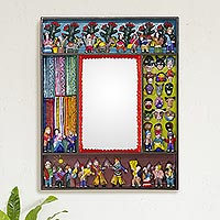 Folk Art Wood Mirror with Folk Art Scenes,'Scenes from the Andes'
