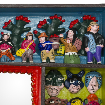 Mirror, 'Scenes from the Andes' - Folk Art Wood Mirror with Folk Art Scenes