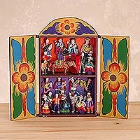 Wood retablo, 'Yawar Fiesta' - Handcrafted Wooden Folk Art Diorama