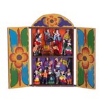 Wood retablo, 'Yawar Fiesta' - Folk Art Wood Retablo Sculpture from Peru