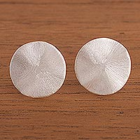Sterling silver button earrings, 'Silver Shadows' - Handmade Sterling Silver Button Earrings