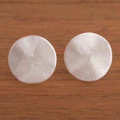 Sterling silver button earrings, 'Silver Shadows' - Handmade Sterling Silver Button Earrings