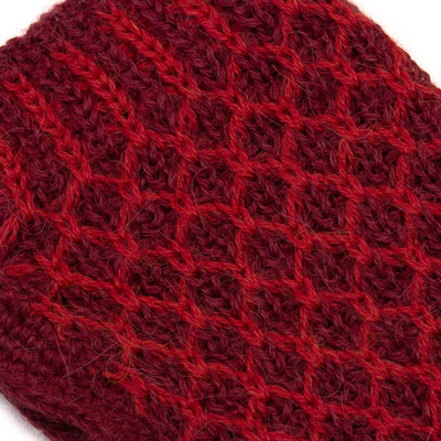 Alpaca blend fingerless mitts, 'Holly Berry' - Collectible Alpaca Wool Patterned Fingerless Gloves